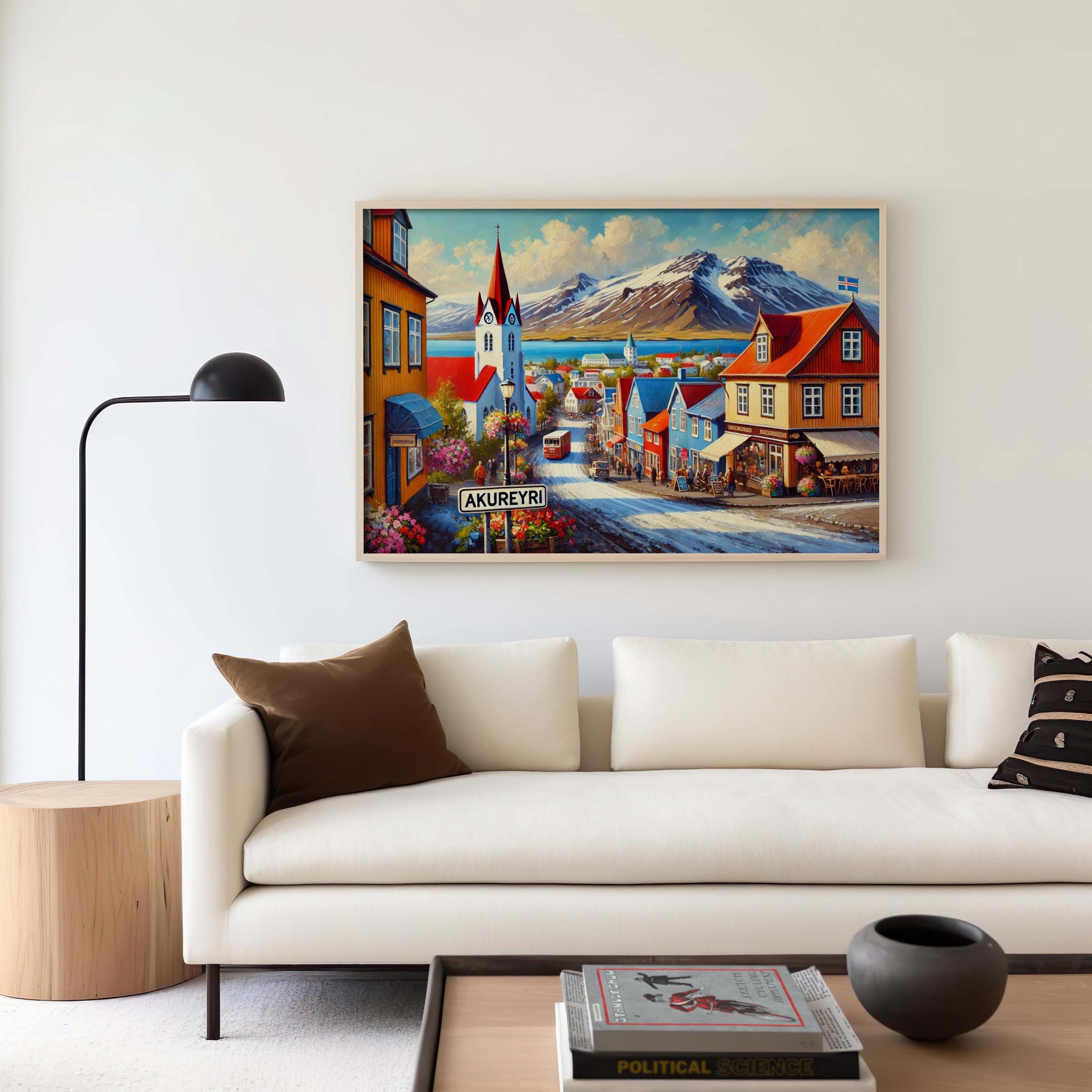 Akureyri Art Print - Iceland City Wall Art, Travel Poster, European Home Decor, Housewarming Gift, Akureyri Travel Print