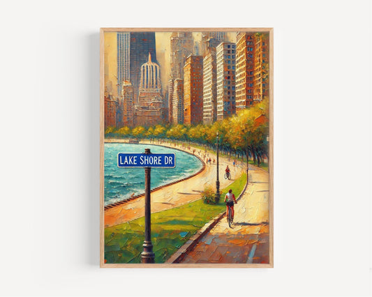 Lake Shore Dr Wall Art - Chicago Travel Poster, Personalized Illinois Gift, Lake Shore Drive Print, Chicago Art & Souvenir Decor