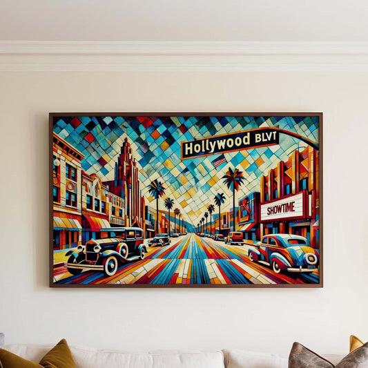 Hollywood Boulevard Wall Art - Cubism Print of Los Angeles Travel Poster, Modern Hollywood Decor, Housewarming Gift
