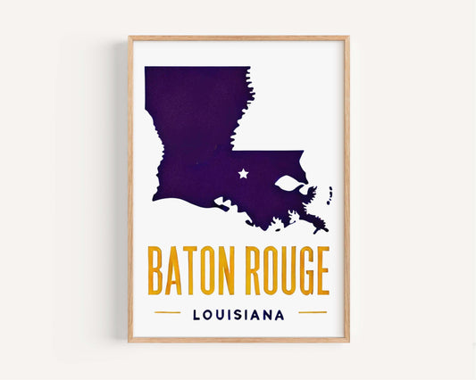 Baton Rouge Print | Louisiana Wall Art for Home Decor, Travel Gift & College Room, Housewarming Present