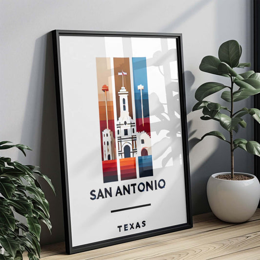 San Antonio Print - Texas Wall Art, Travel Home Decor, Housewarming & College Gift, Modern San Antonio Artwork, TX Map Poster