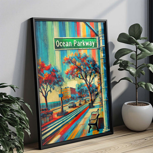 Ocean Parkway Print - Brooklyn Travel Poster Wall Art, New York City Gift, Housewarming Decor, Coastal Brooklyn Artwork, Modern Urban Print