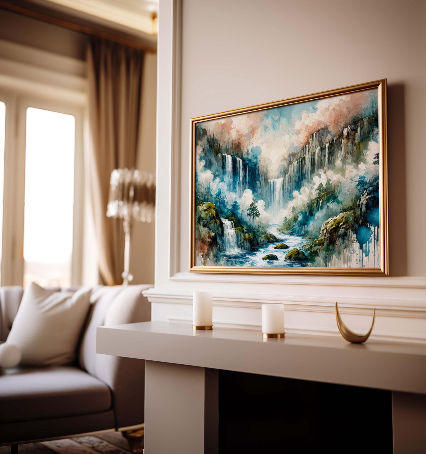 Nature Gift Waterfall Wall Art, Nature Print Home Decor, Stream Landscape, Housewarming & New Home Family Art Canvas