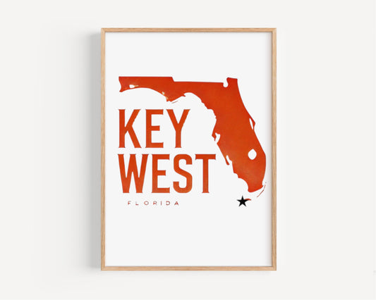 Florida Key West Wall Art Print - Travel Home Decor, FL Gift, College Dorm Poster, Housewarming & Florida Beach Travel Illustration