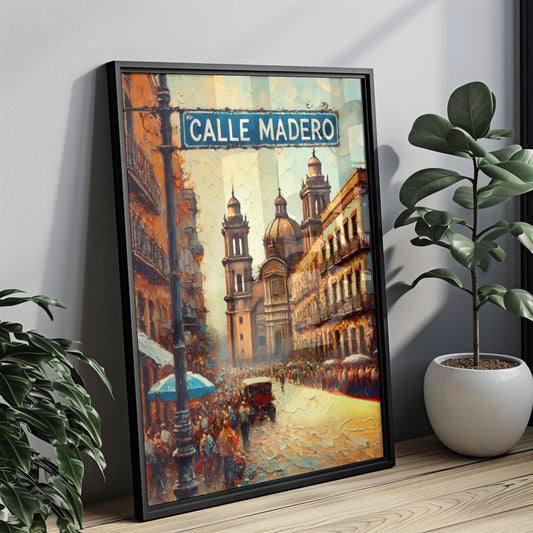 Mexico Calle Madero Wall Art Print - Mexico City Travel Poster & Gift, Housewarming Decor, Vibrant Mexico Street Scene Artwork