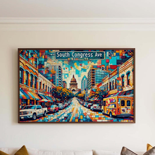 South Congress Ave Wall Art, Austin Travel Print & Poster, Texas Home Decor, South Congress Avenue Art, Housewarming Gift, Austin TX Gift