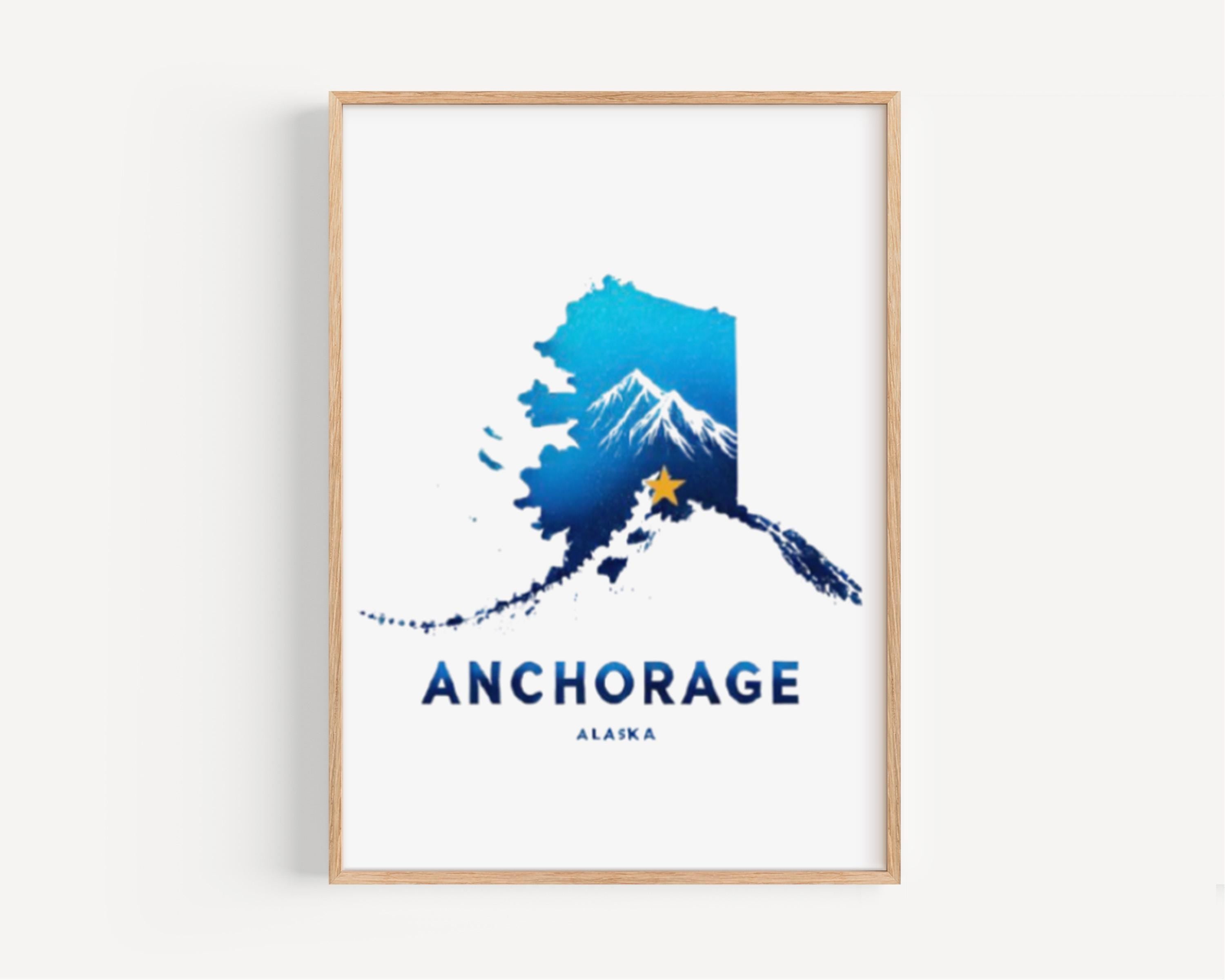 Anchorage Wall Art Print - Alaska Travel Decor, Housewarming & College Gift, Modern Home Decoration, AK State Map Artwork
