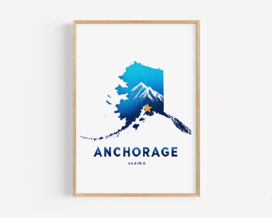 Anchorage Wall Art Print - Alaska Travel Decor, Housewarming & College Gift, Modern Home Decoration, AK State Map Artwork