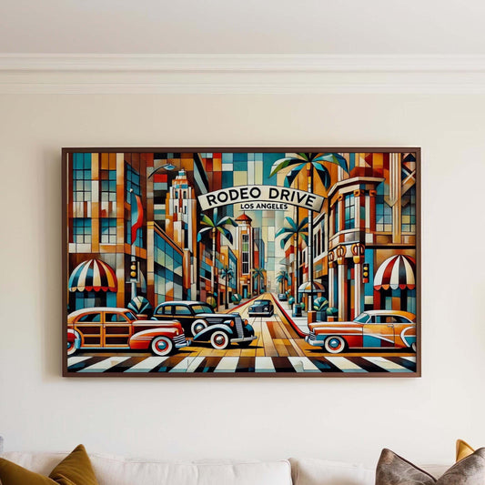 Rodeo Drive Wall Art Cubism Print - Los Angeles Travel Poster, Modern Abstract LA Gift, Housewarming Decor, Unique Travel Art