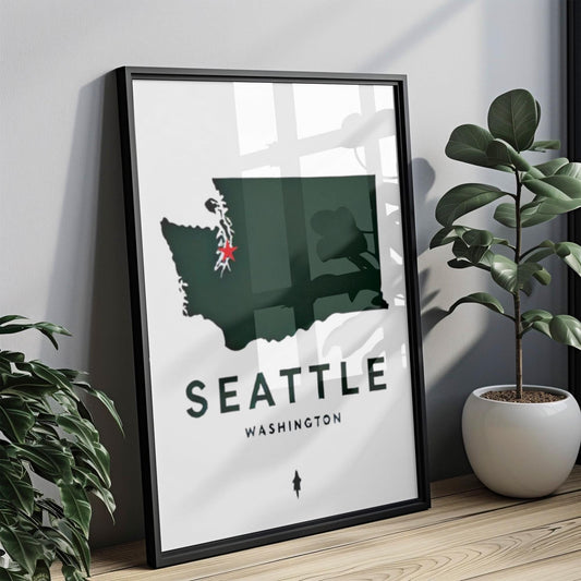 Seattle Wall Art Print - Washington Travel Decor, Housewarming & College Gift, Modern Home Accent, WA Map Illustration