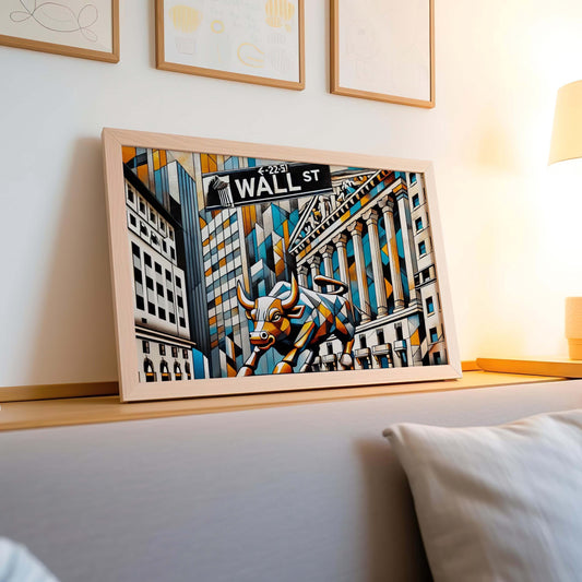 Wall Street Wall Art Cubism Print, Manhattan Financial District Travel Poster, Modern Housewarming Gift, Urban Cityscape Decor
