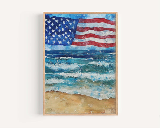 USA Beach Wall Art Poster, Patriotic Summer Home Decor, United States Coastal Print for Beach House, USA Art Gift
