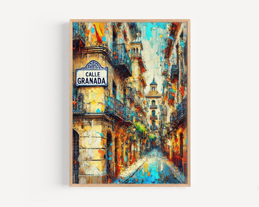 Malaga Calle Granada Wall Art Print - Spain Travel Poster, Malaga Artwork, Housewarming Gift, Spanish Street Decor, Malaga Spain Gift