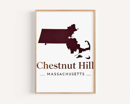 Chestnut Hill Print - Massachusetts Wall Art, Travel Decor, College Gift, Housewarming & Home Decoration, MA Map Art Poster