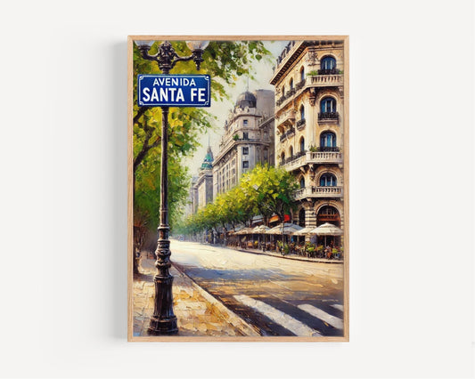 Avenida Santa Fe Wall Art Print – Buenos Aires Travel Poster, Argentina Gift, Modern Cityscape Home Decor