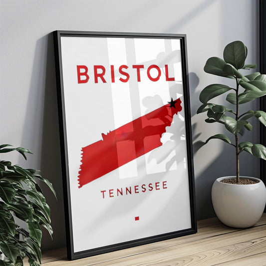 Bristol Wall Art Tennessee Print Travel Map Home Decor TN Gift Housewarming & College Room Decor