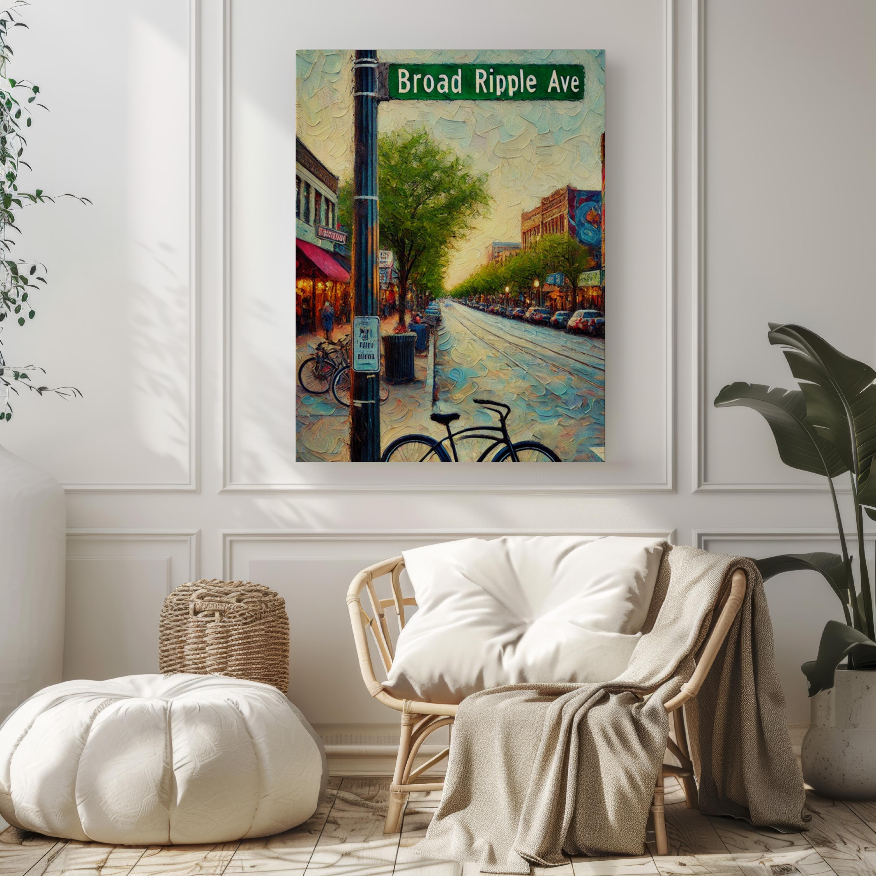 Broad Ripple Ave Oil Painting Art Print: Indianapolis Creative District Travel Poster