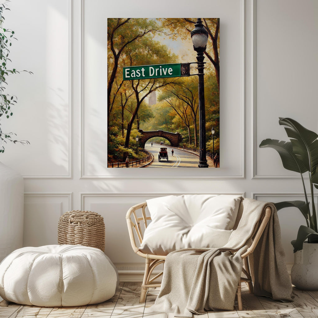 East Drive Oil Painting Art Print: Central Park Manhattan NYC Travel Poster