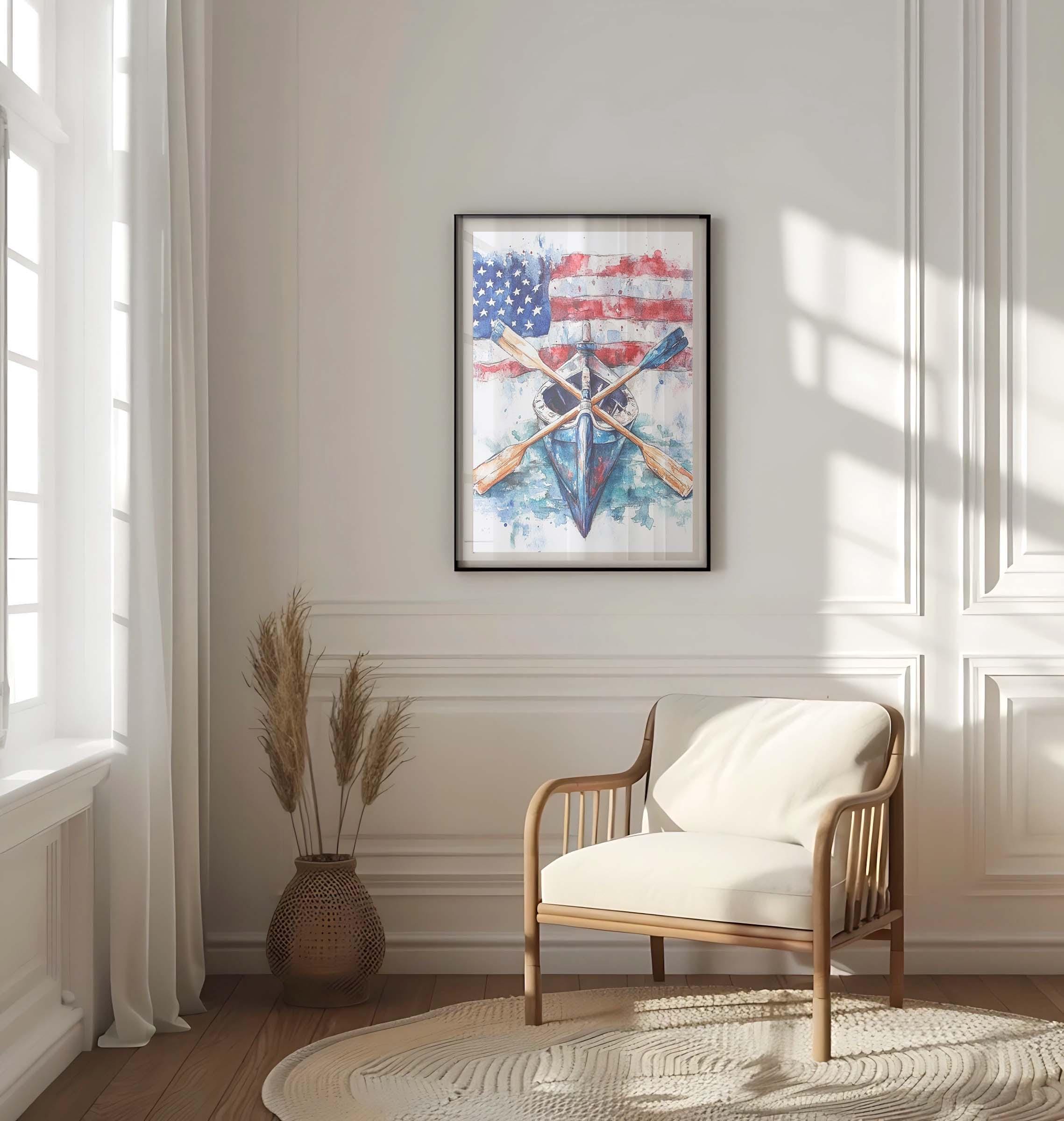 Boat Illustration Wall Art Patriotic - USA