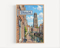 Utrecht Oil Painting Art Print: Netherlands Canal Street Sign Travel Poster