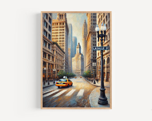 Lasalle Street Wall Art, Chicago Cityscape Print, Illinois Travel Souvenir, Urban Skyline Decor, Framed or Unframed, Gift for Travelers