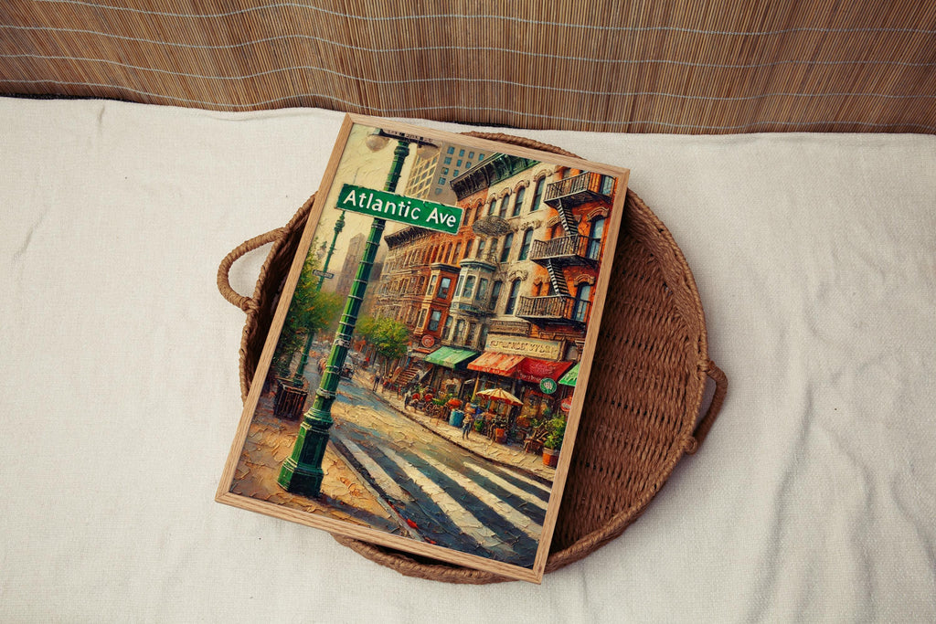 Atlantic Avenue Oil Painting Art Print: Brooklyn NYC Street Sign Travel Poster