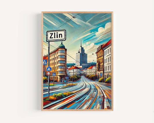 Zlín Print: Czech Republic Travel Poster, Zlin Wall Art, Europe City Gift, Housewarming Decor, Modern Czech Art Print