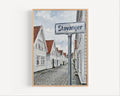 Stavanger Oil Painting Art Print: Norway Coastal Street Sign Travel Poster