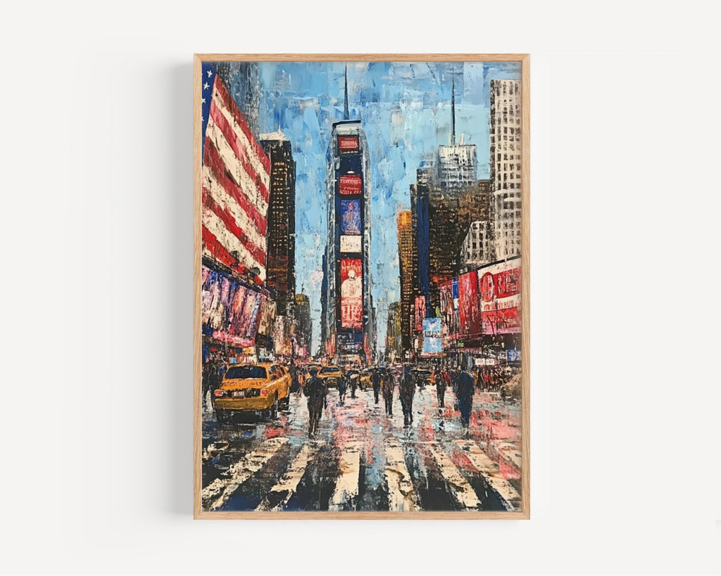 Times Square NYC Wall Art Abstract USA Poster Patriotic American Independence Home Decor United States Artwork