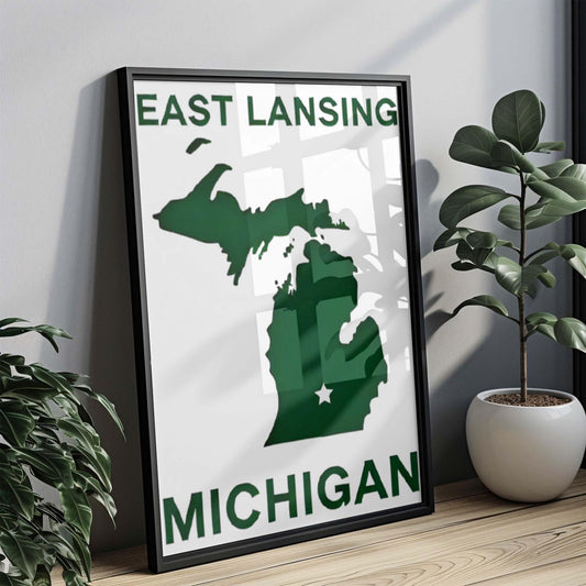 East Lansing Print - Michigan Wall Art, Travel Decor, College Housewarming Gift, East Lansing Home Decor, MI Map Art, Unique Michigan Gift