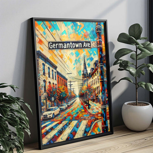Germantown Avenue Wall Art Philadelphia Print Travel Poster PA Gift Housewarming Decor Vintage City Map