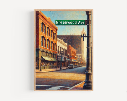 Greenwood Ave Wall Art Print - Tulsa Oklahoma Travel Poster, Housewarming Gift, Tulsa Art Decor, Oklahoma Cityscape, Travel Wall Decor