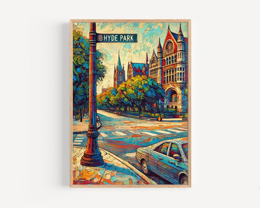 Poster Chicago Hyde Park Travel Wall Art Print – Cityscape Decor, American Art, Housewarming & Chicago Gift