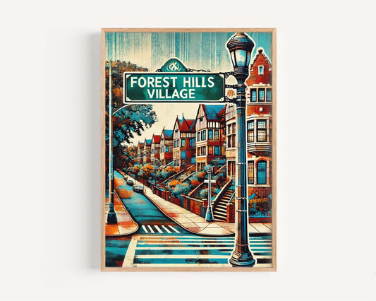 Forest Hills Village Wall Art Print - Queens Travel Poster, New York City Gift, Housewarming Decor