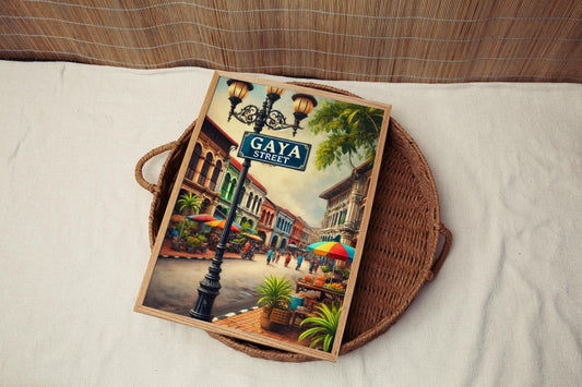 Asian Gaya St Wall Art Print - Malaysian Travel Poster, Asian Decor, Housewarming Gift & Malaysia Art Illustration