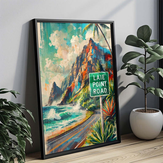 Oahu Art Laie Point Road Wall Art Print - Hawaii Travel Poster, Honolulu Gift & Housewarming Decor