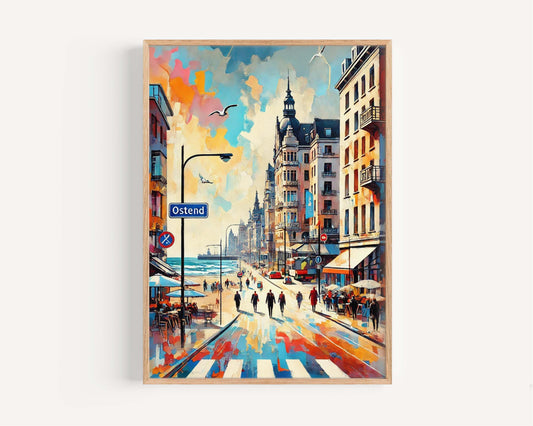 Ostend Art Print - Belgium City Travel Poster, European Wall Art, Housewarming Gift, Ostend Belgium Decor, Coastal Travel Wall Decor