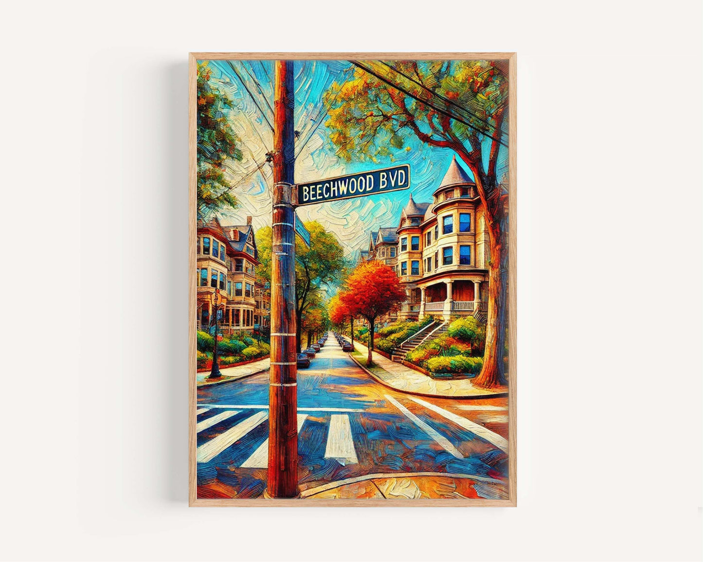 Beechwood Boulevard Wall Art - Pittsburgh Travel Print, Beechwood Blvd Poster, PA Home Decor, Housewarming Gift, Cityscape Illustration