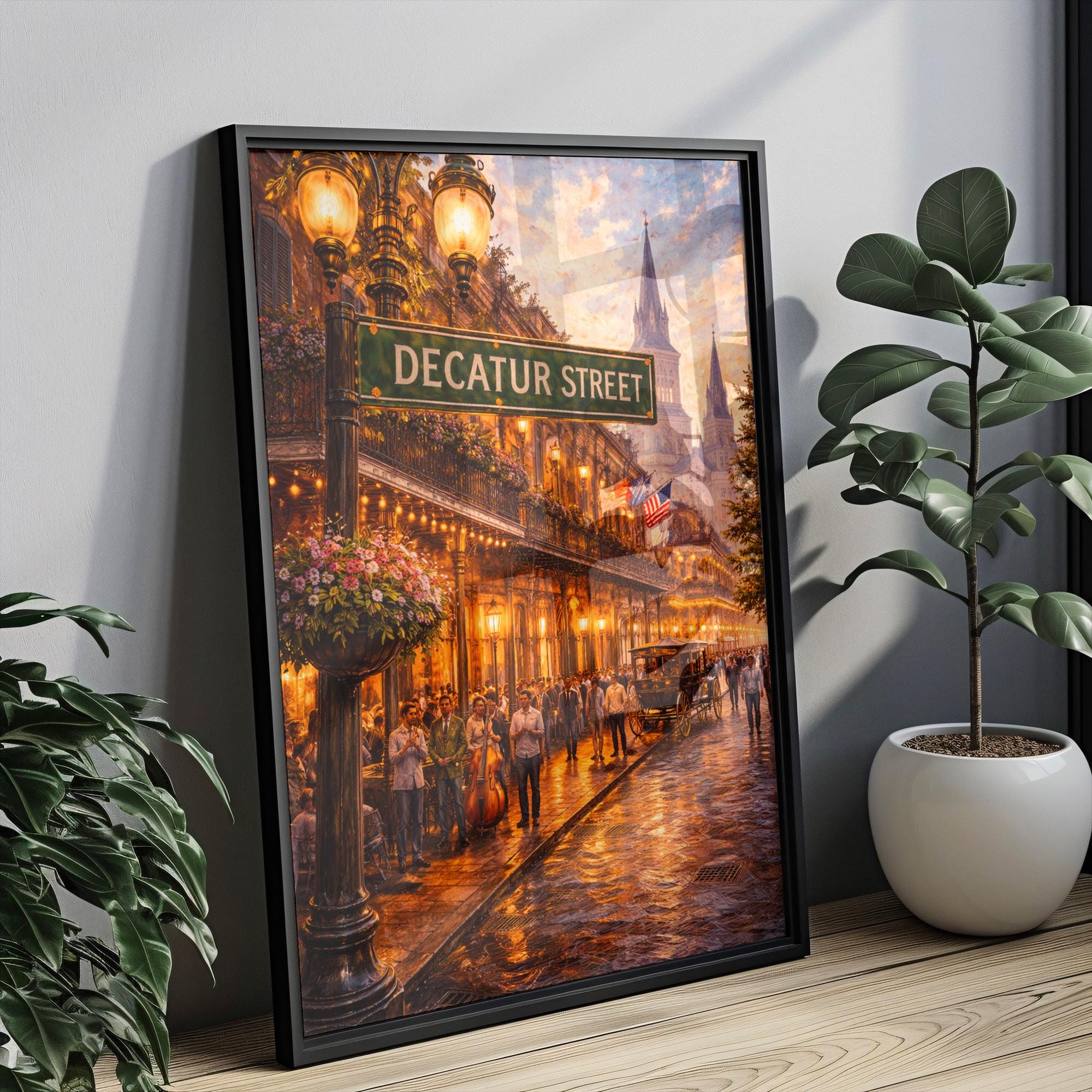 Decatur Street Oil Painting Art Print: New Orleans Louisiana Street Sign Travel Poster