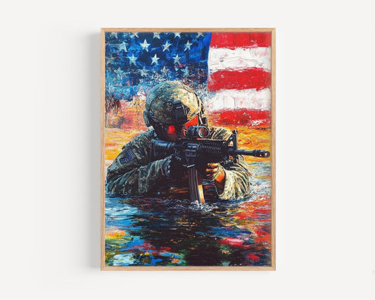 American Sniper Art Print | Abstract Patriotic USA Wall Art | United States Independence Poster for Home Decor