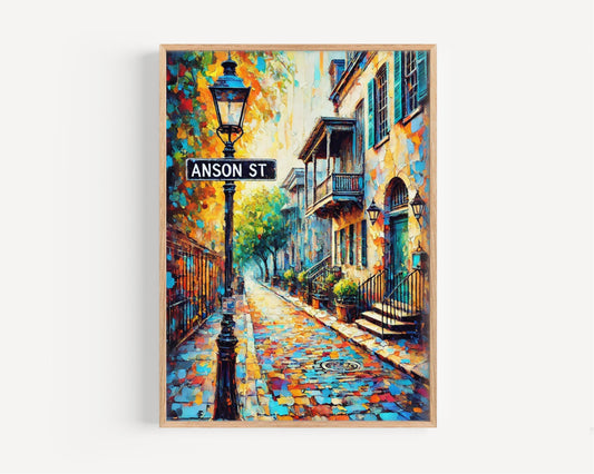 Charleston Wall Art Anson Street Print Travel Poster South Carolina Gift Housewarming Decor Charleston City Map Artwork