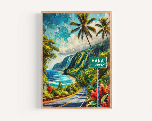 Hana Highway Print Maui Wall Art, Hawaii Travel Poster, Honolulu Gift, Housewarming Decor, Tropical Road Trip Printable Artwork