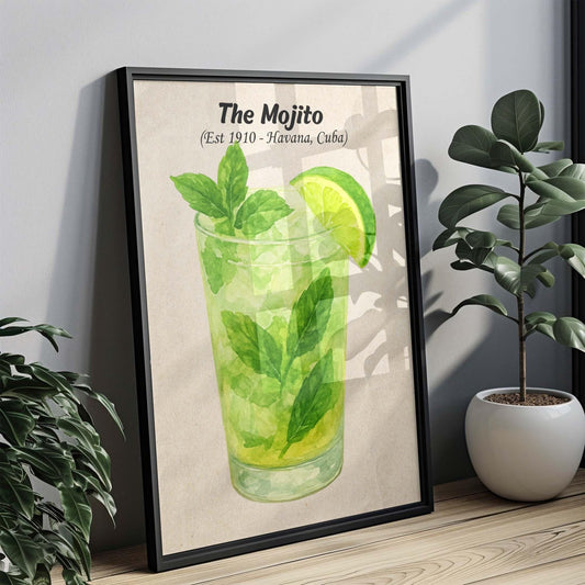Mojito Cocktail Artwork, Watercolor Print of Havana Cuba Drink, Bar Wall Decor, Liquor Art, Summer Beverage Illustration, Gift for Cocktail