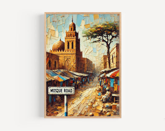 Mosque Road Wall Art Mali Travel Poster, Bamako Street Scene, African Decor, Travel Souvenir, Fine Art Print, Personalized Gift