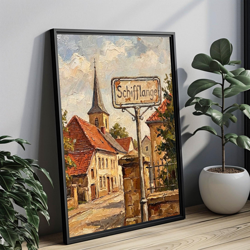 Schifflange Street Oil Painting Art Print: Schifflange Luxembourg Travel Poster
