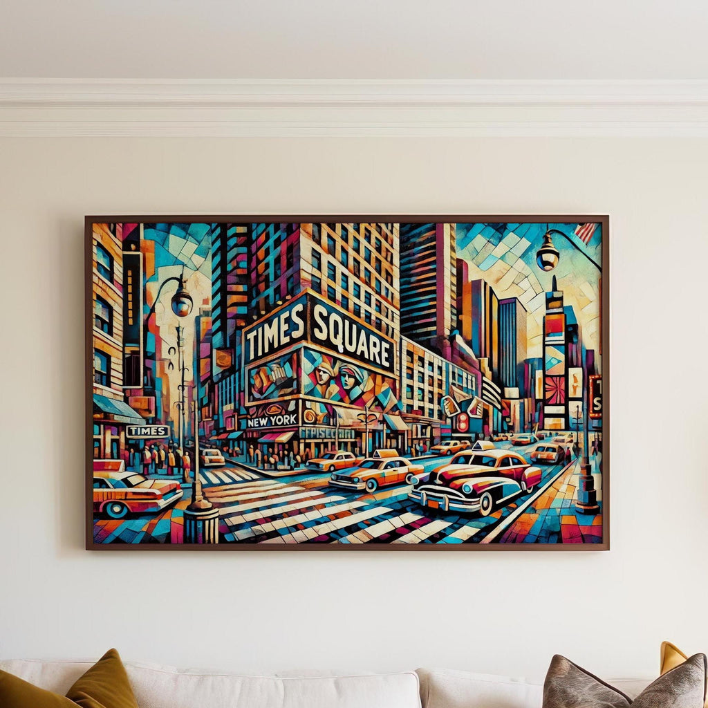 Times Square Wall Art Cubism Print - Manhattan NYC Travel Poster, Modern Urban Decor, Unique Housewarming Gift, Vibrant Cityscape Artwork