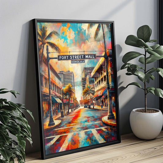 Fort Street Mall Wall Art Print - Honolulu Travel Poster, Hawaii Home Decor, Oahu Gift & Housewarming Present