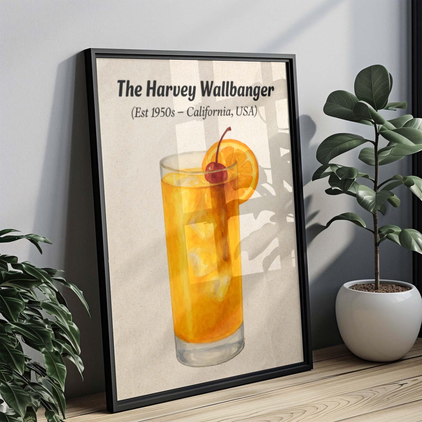 Harvey Wallbanger Cocktail Artwork, Orange Drink Art, 70s Cocktail Print, Galliano Poster, Tall Drink Wall Art, Retro Mixology Poster