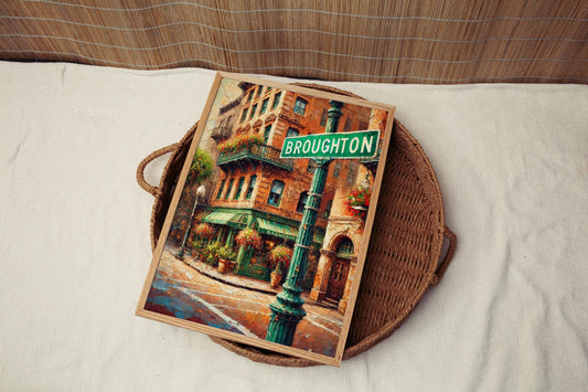 Broughton St Wall Art Print – Savannah Travel Poster, Georgia Home Decor, Housewarming Gift, Coastal City Art, Broughton Street Savannah
