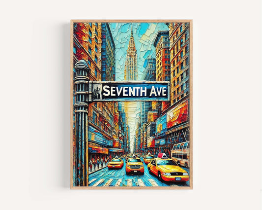 Seventh Avenue Wall Art Print - Manhattan NYC Travel Poster, New York City Gift & Housewarming Artwork Decor